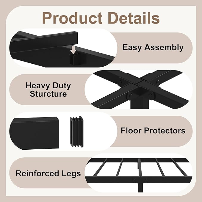 5 Inch Low Bed Frame Twin, Heavy Duty Twin Bed Frames Low Profile, No Box Spring Needed, Easy Assembly, Noise Free, Black