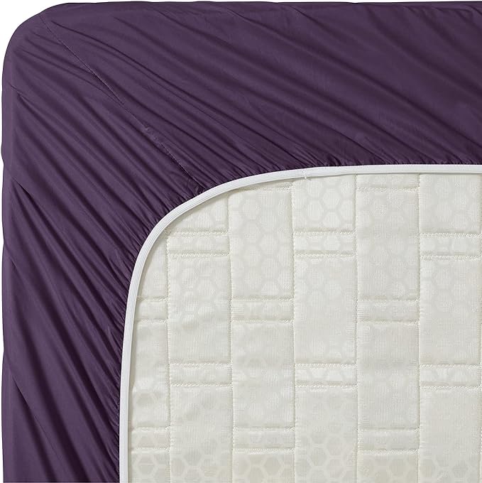 Clara Clark Bed Sheets, Premier 1800 Series 4 Piece Bed Sheet Set, Deep Pocket, Wrinkle, Fade, Stain Resistant, Luxury Soft Bedding Sheets & Pillowcases, Twin-XL, Purple Eggplant