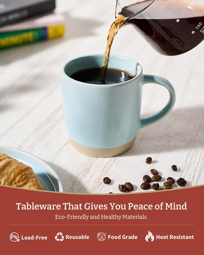 famiware Coffee Mugs Set of 4, Milkyway 13 oz Mug Set, Ceramic Cup Set with Handle for Coffee, Tea, Cocoa, Milk, Light Blue