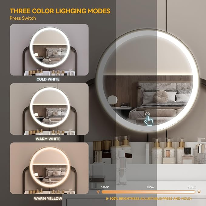 ARTETHYS Small Vanity Desk with Mirror and Lights Compact Makeup Vanity Set with Drawers for Bedroom Mini White Modern Dressing Table with Stool