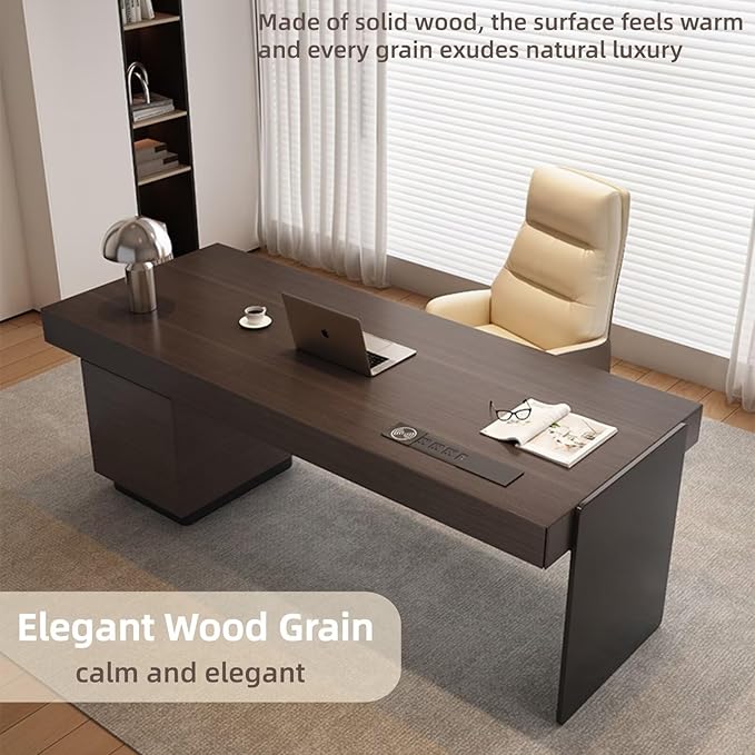 Modern Executive Desk with Drawers 70.86IN(Storage Base)(Wooden Texture) Home Office Desks Include Multi-Function Socket,Large Desktop