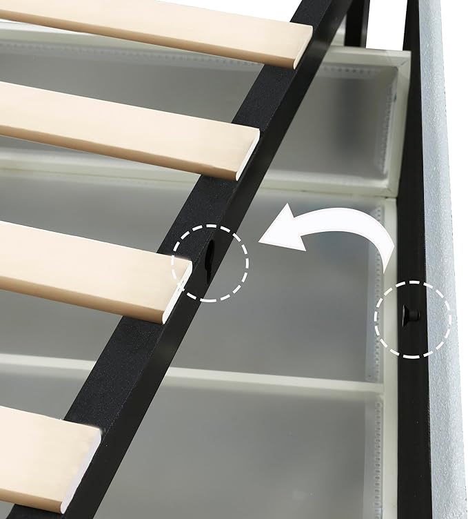 GDFStudio Upholstered Bed with Storage,Queen Size Platform Bed Frame with 4 Drawers Tufted Headboard, Wooden Slat Mattress Support No Box Spring Needed Easy Assembly, Ivory Boucle