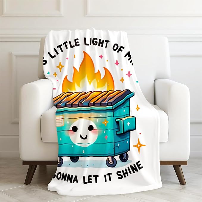 This Little Light of Mine Dumpster Fire Throw Blanket,Funny Humor Sarcastic Dumpster Fire Blanket for Couch Bed Dorm Bedroom Office,Funny Bedroom Office Decor,50x60 Inches
