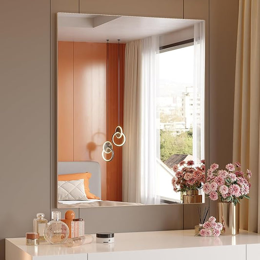 Brightify Frameless Mirror, 30x36 Inch Bathroom Mirrors for Over Sink, Large Tempered Glass Square Wall Mirror, Frameless Vanity Mirror for Gym, Yoga, Living Room, Bedroom, Entryway