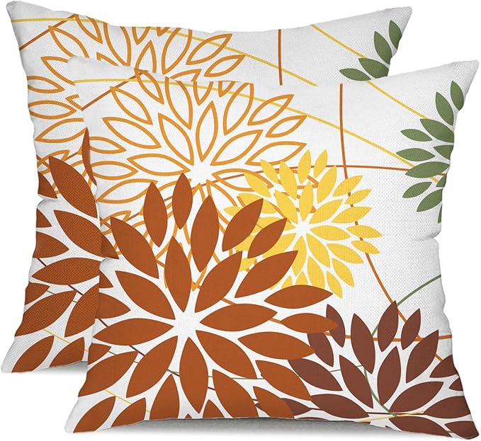 Brown and Yellow Floral Pillow Covers 20x20 Set of 2 Outdoor Waterproof Decorative Throw Pillows Summer Pillow Covers Polyester Cushion Case Decor for Couch Patio Funiture Garden Porch 011E20