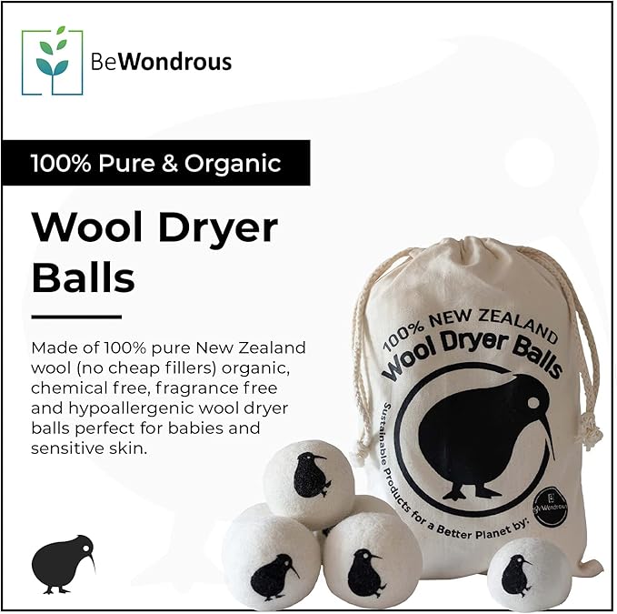 Wool Dryer Balls XL, 100% New Zealand Organic Wool - Reusable Natural Fabric Softener for Laundry, Dryer Sheets Alternative - Prevent Wrinkles and Anti Static (Black, 4-Pack)