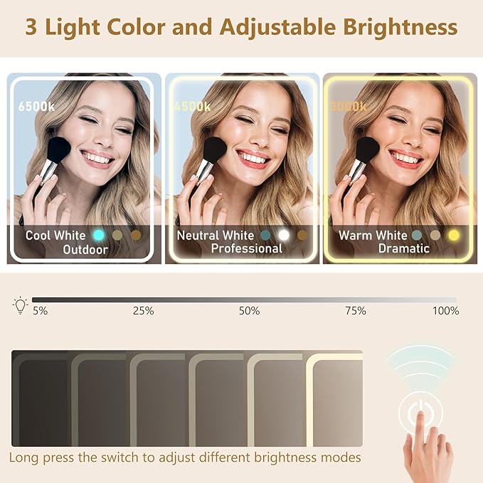 43 "White Makeup Vanity Desk w/Lights & Sliding Mirror,Adjustable LED Lighting, Vanity Table Set w/Stool,Power Outlet,Storage Drawers Shelves Cabinet,Vanity Set with Cushioned Stool for Girls Women