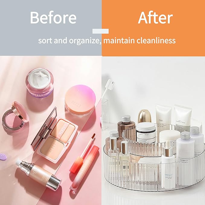 vacane Plastic Lazy Susan Organizer,2 Tier Rotating Storage Turntable for Cabinet Clear Spice Rack,Makeup Spinning Organizer,Countertop Organizer for Kitchen,Pantry,Bathroom,Office