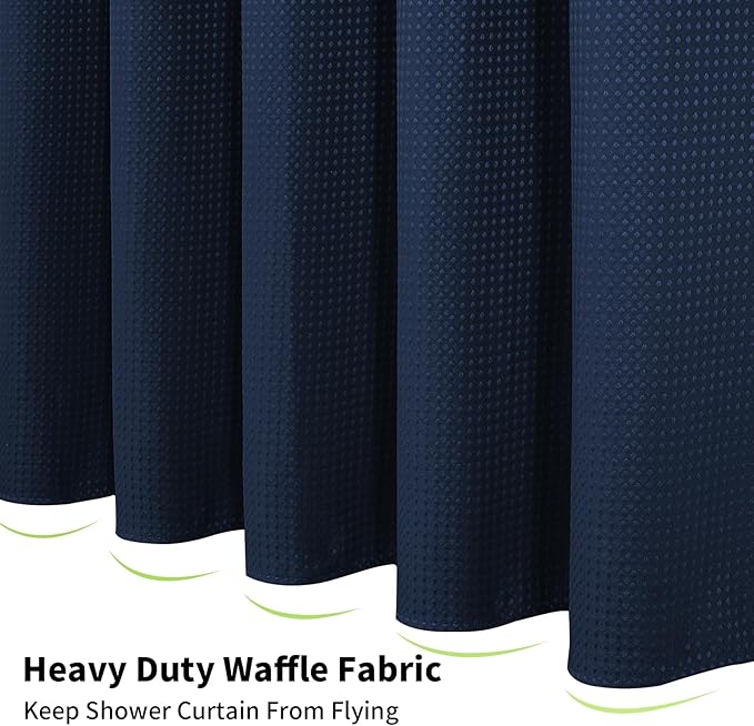 Colorful Star 256GSM Waffle Weave Heavy Duty Shower Curtains, No Hook Shower Curtain with Snap in Fabric Liner, Hotel Style Waterproof Bathroom Curtain Set, 72 x 75 Inch, Navy Blue