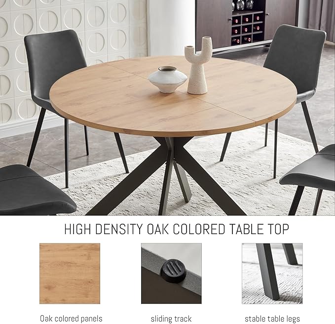 46.4" Round Dining Table Set, Mid Century Modern Round Dining Table for 4-6 Person, w/Steel Legs, Coffee Table for Kitchen Dining Room, Office, Save Space