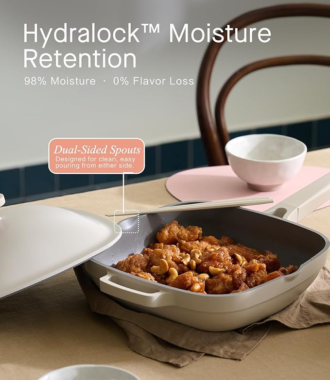 10.5 Inch(3.8QT) Ceramic Pan with Lid,Non Stick Frying Pans Cast Aluminum Deep Sauté Pans,Ti-Ceramic Non Toxic Pix Pan with Wooden Spatula and Scrubber-Morning Mist