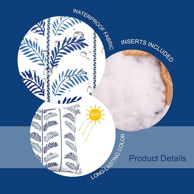 Outdoor Pillows, Pack of 2 Waterproof Decorative Throw Pillows with Inserts, 18”x18” Square Pillows for Bed, Couch, Sofa and Patio Furniture