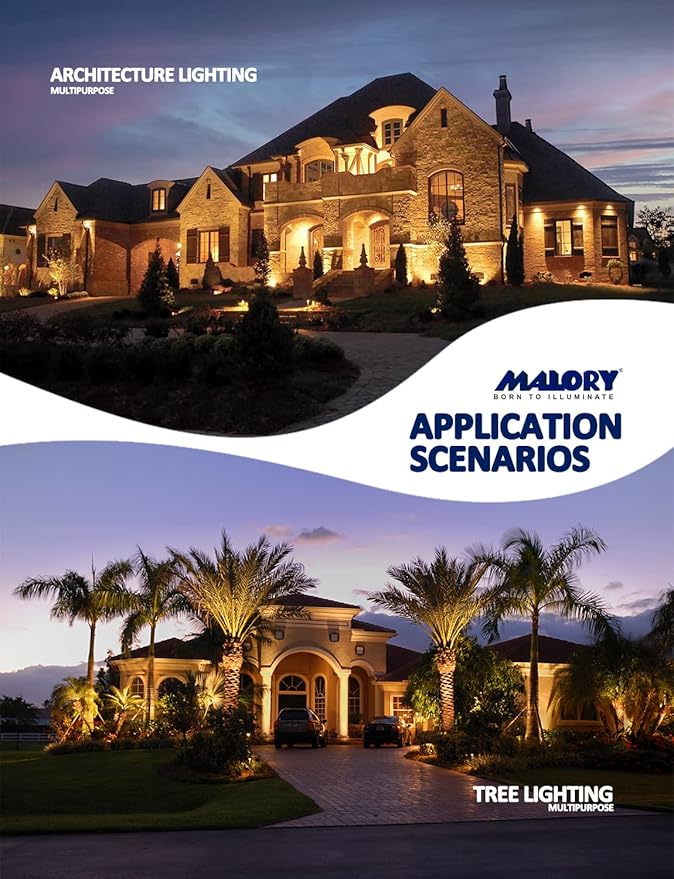 MALORY Brass Landscape Spotlight 12-Pack with Bulb(S01), Low Voltage 12V AC/DC LED Outdoor Landscape Lighting,PVC Ground Stake and Wire Connector Included, Garden Patio Trees Spot Uplight