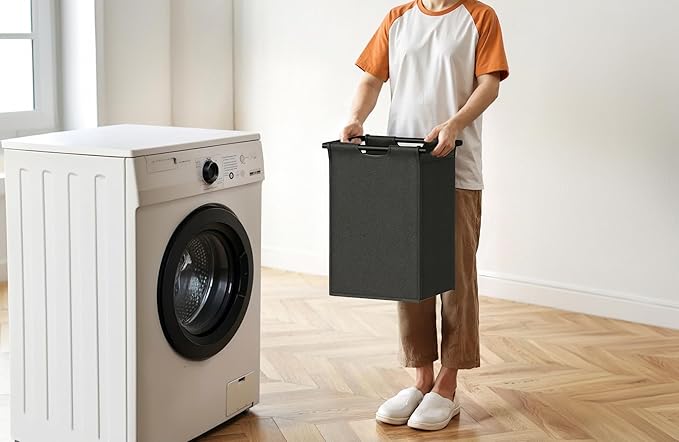 Laundry Hamper with Shelf, Laundry Basket 2 Section, Laundry Sorter with Pull-Out Removable Large 2 Color Bags and Movable, Metal Frame, 2 x 15.87 Gallons (60L), Black PF06XLK