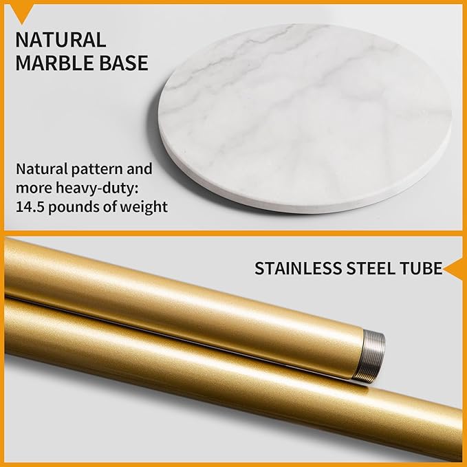 Metal Coat Rack Stand with Natural Marble Base, Coat Rack Freestanding, Free Standing Hall Tree with 12 Hooks for Hanging Clothes, Bags, Scarfs, Coat Hanger for Entryway, Hallway (Gold)