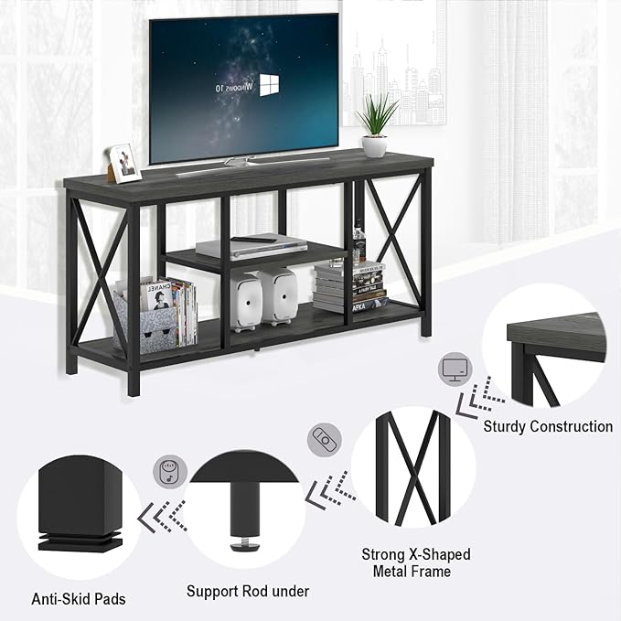 EXCEFUR Modern TV Stand for TV up to 55 Inch, Industrial Media TV Console Table with Storage Shelves, Entertainment Center for Living Room Bedroom, Rustic Grey 47 Inch