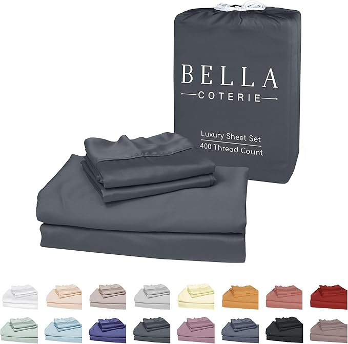 Bella Coterie Luxury Bamboo Viscose Queen Size Sheet Set | 100% Organically Grown | Ultra Soft | Cooling for Hot Sleepers | 18" Deep Pocket [Charcoal Grey]