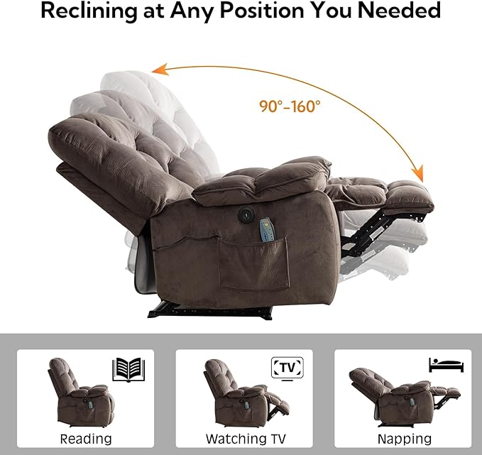 Oversized Power Recliner Chair with Massage and Heat, 41" Wide Electric Reclining Chairs with USB Port, Breathable Fabric Overstuffed Reclining Sofa for Living Room Bedroom (No Lift)