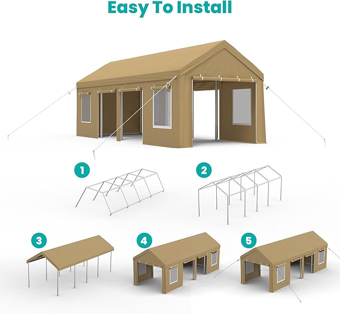 13x25ft Carport, Heavy Duty Carport with Reinforced Steel Poles, Upgraded Portable Garage with Doors & Window, UV Resistant All-Season Waterproof Tarp, for Car, Truck, Boat (Yellow)