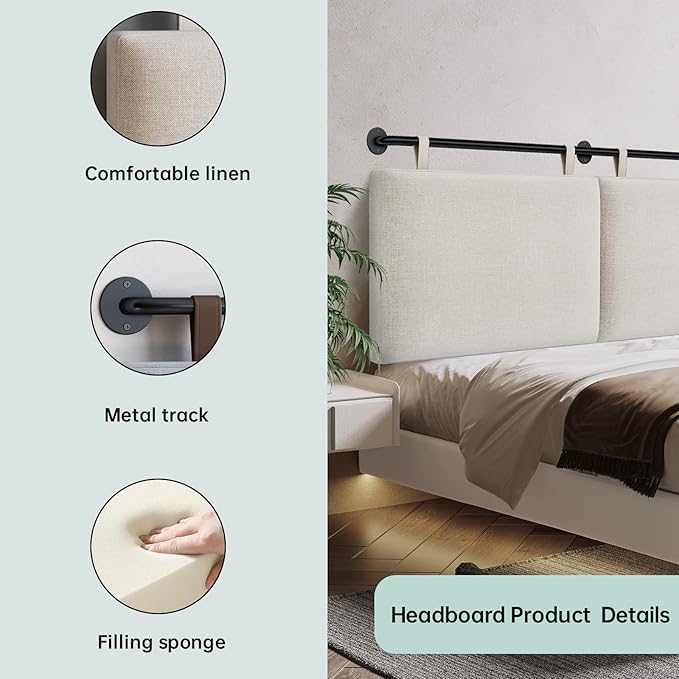 King Headboard, Wall Mounted Headboards for Bed with Linen Upholstery Hanging Headboard for Bedroom Thanksgiving Day, Christmas for Family(Beige, King)
