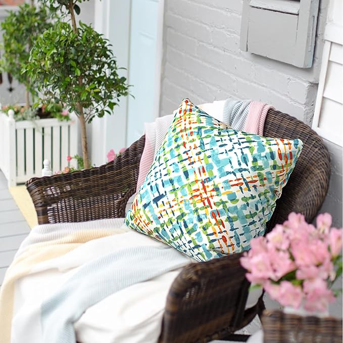 Outdoor Throw Pillow Covers 18”x18”, Decorative Pillow Covers for Patio Furniture, Modern Cushion Cases for Garden Couch Home Sofa Bed Office Chair, Pack of 2,Acapa Opal Geometric