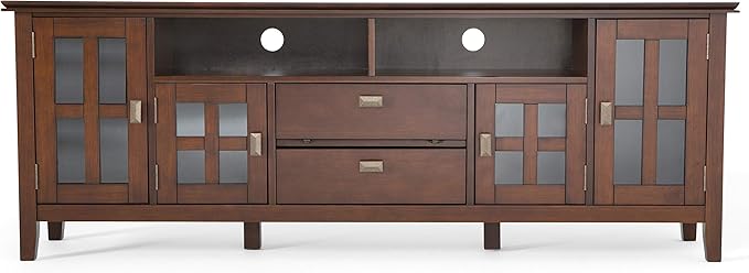 SIMPLIHOME Artisan SOLID WOOD 72 inch Wide Transitional TV Media Stand in Russet Brown For TVs up to 80 inches for the Living Room and Entertainment Center