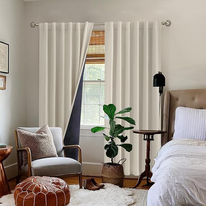 BGment 100% Room Darkening Thermal Insulated Blackout Curtains 84 Inch for Bedroom, Rod Pocket and Back Tab Double Layer Noise Reduce Curtains for Living Room (52 x 84 Inch, 2 Panels, Cashmere)
