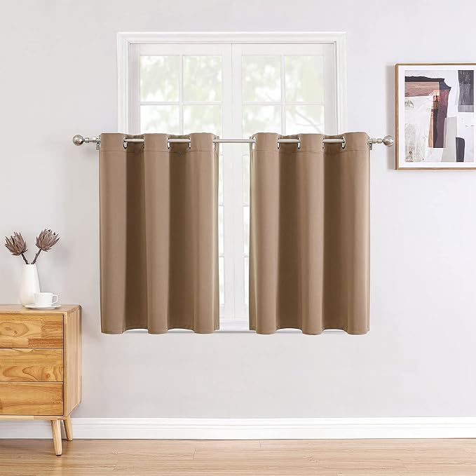 ChrisDowa Small Window Curtains for Kitchen and Bedroom - Grommet Short Thermal Insulated Room Darkening Curtains (2 Panels, Cappuccino, 36 x 24 Inch)