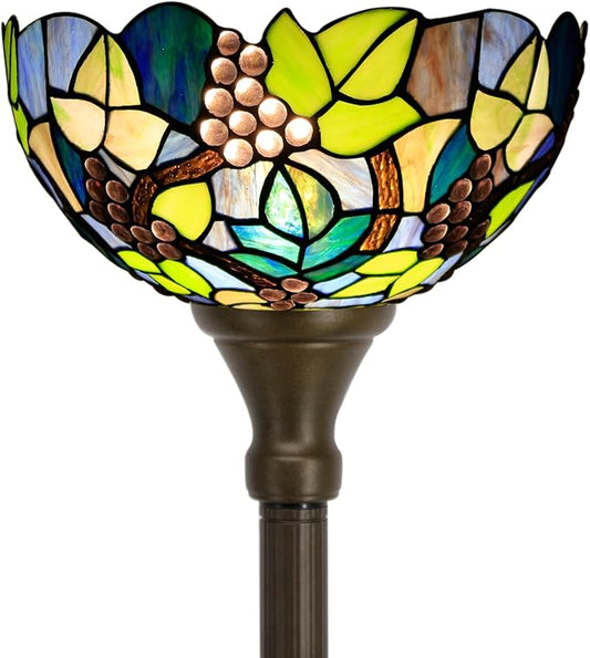 Tiffany Floor Lamp Torchiere Stained Glass Torch Lamp 12X12X67 Inch Antique Standing Corner Light (Amber Grape)
