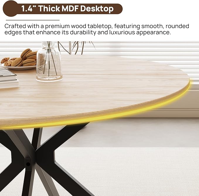 46.4" Round Dining Table, Mid Century Modern Round Dining Room Table for 4-6 with Metal Legs, Easy Assembly Coffee Table, Space-Saving Design for Kitchen and Dining Room