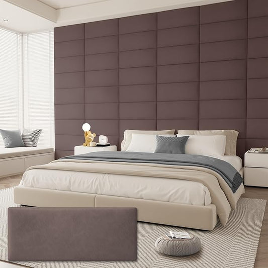 Upholstered Headboard for Full Twin Size Bed, Wall Mounted & Peel and Stick Headboard, Soundproof DIY Wall Panels, Leather Head Board in Modern Design for Bedroom (6 Panels, Each 23.62"x9.84"