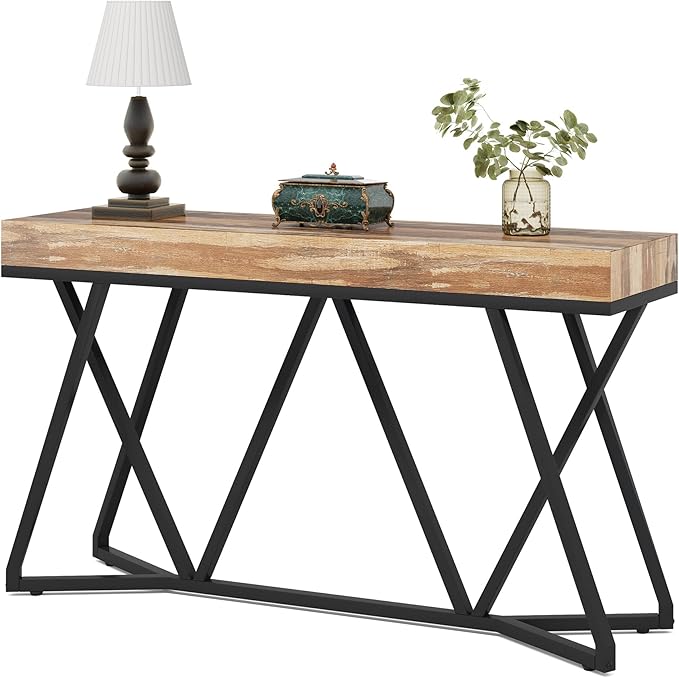 Tribesigns 55 Inches Console Table, Farmhouse Sofa Table Wood Entryway Table with Unique Metal Base, Behind The Couch Table Foyer Table, Industrial Accent Table for Hallway, Living Room, Entrance