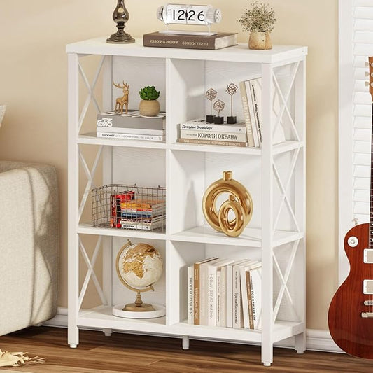 FATORRI 6 Cube Storage Organizer Shelf, Wood and Metal Cubby Bookshelf, Modern Cube Book Shelf (White Oak)