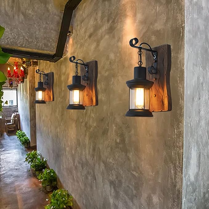 Vintage Industrial Wall Sconce, Rustic Light Fixtures Wood Metal Farmhouse Indoor Black Wall Sconce Fixture for Dining Room, Hallway, Hotel, bar, Porch Corridor Decorate