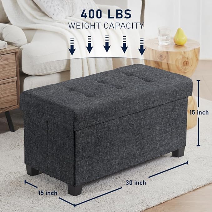 Ornavo Home 30 Inch Storage Ottoman, Large Storage Bench, Ottoman with Storage with Legs, Foot Rest Stool, Bedroom Bench - Black