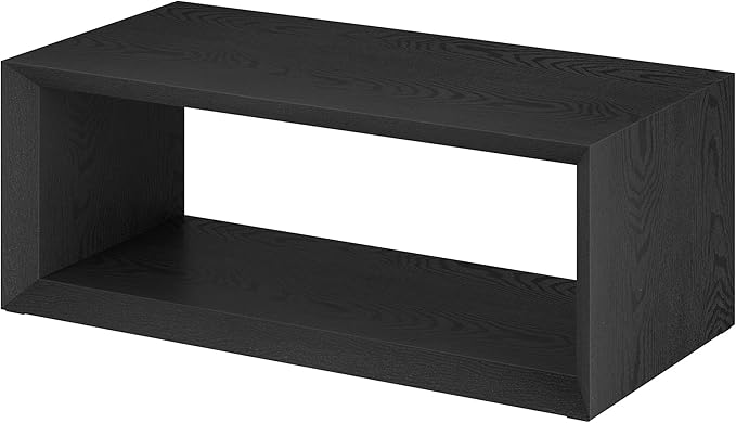 Henn&Hart 48" Rectangular Wood Coffee Table with Open Storage Shelf for Living Room, Family Room, or Office, Black Grain
