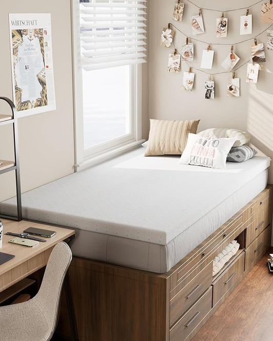 Ferlizer 2" [Twin XL] Mattress Topper, Memory Foam Mattress Topper Twin Extra Long for College Dorm with Ultra Soft Cover & Corner Straps, CertiPUR-US Certified