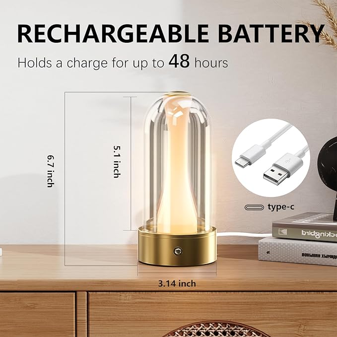 USB Rechargeable LED Table Lamp, 3 Color Changing Modes Bedside Lamp, Portable Touch Button Mood Light for Bedroom, Camping