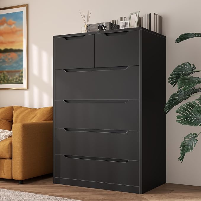 6 Drawer Dresser for Bedrom,Tall Black Chest of Drawers for Bedroom, Hallway, Closet, Modern 43.2" H X 27.6" W X15.6 D