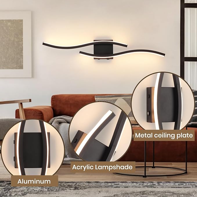 Battery Operated Wall Sconces, Rechargeable Wall Sconces, 3000K-6500K LED Wireless Wall Light, Modern Wall Lamp not Hardwired for Living Room Bedroom Hallway, 31.5in-Black