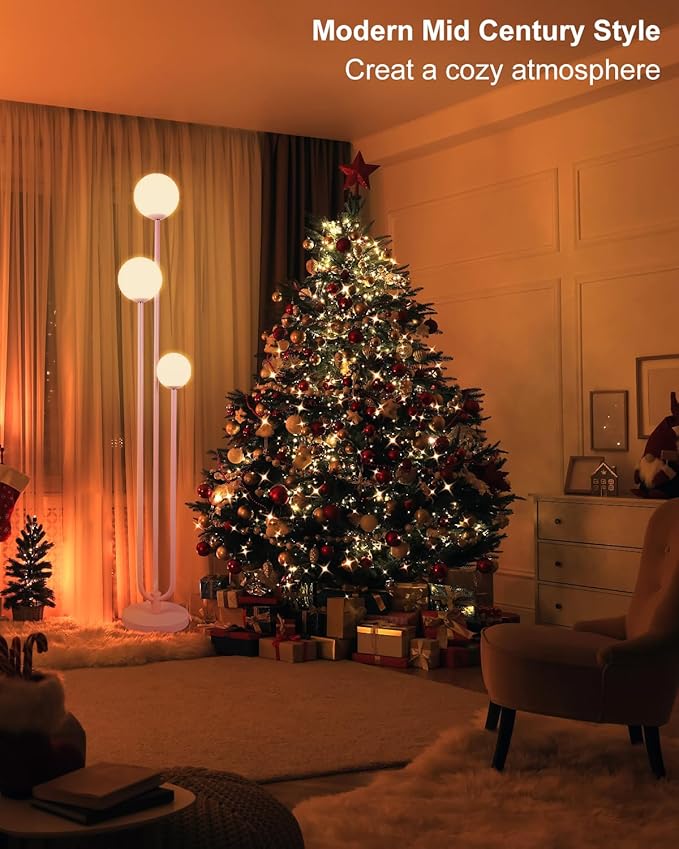 Lightdot 63IN Pink Floor Lamp Mid Century Modern Floor Lamp with 3 Globe Soft Warm White 3000K Bulbs Candle Holder Style Standing Lamp for Wedding Party/Living Room