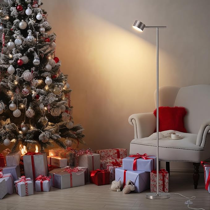 Floor Lamp for bedroom, 3 Color Temperatures Floor Reading Lamp with Flexible Lamp Cap, Modern Bedroom Floor Lamps for Living Room, Simple Design Standing Lamp for Office Working Study Silver