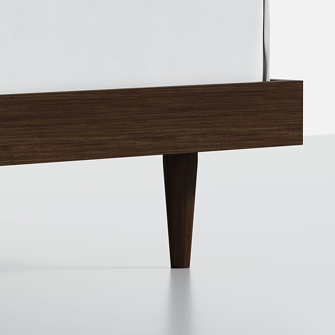 Modern Solid Wood Platform Bed with Adjustable Headboard with Cushion – No Box Spring Needed,Fast Assembly – Full Size in Walnut