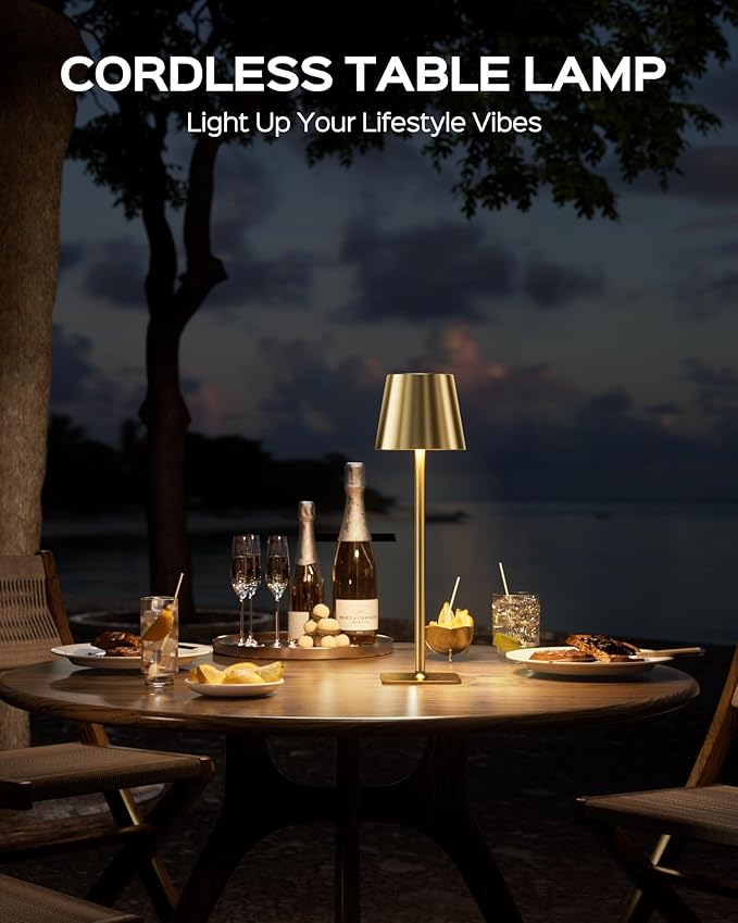 JACKYLED Cordless Lamp DIY Height, 3 Color Stepless Dimming, 5000mAh Battery Operated Lamp Portable Rechargeable for Bedroom Dinning Kitchen, Gold, 2 Pack