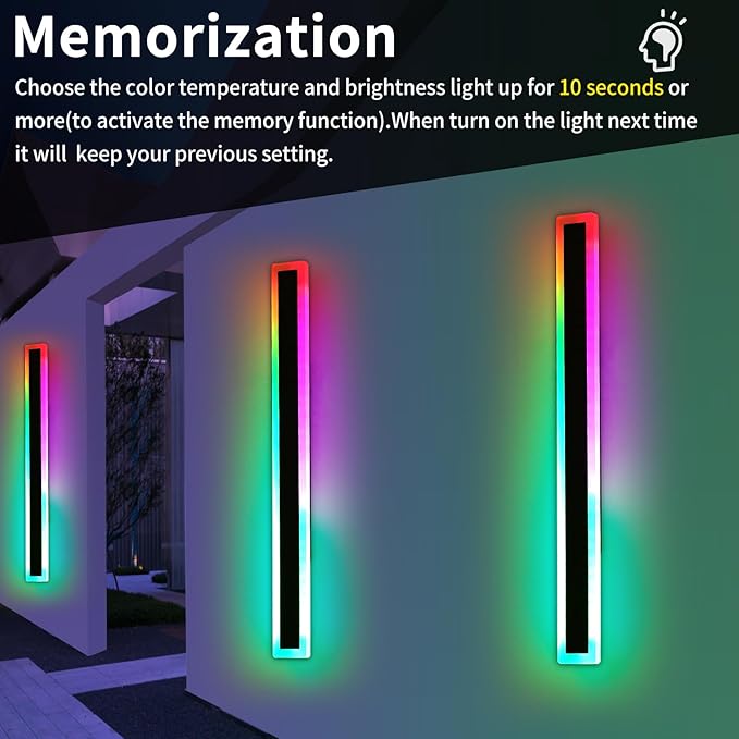 Mikeru Modern Outdoor Light Fixture, 57inch Modern RGB Outdoor Wall Light 10%-100% Dimmable with Memory Function Long Outdoor Porch Lights Featuring Multiple Modes and 12 Colors for Patio Entryway