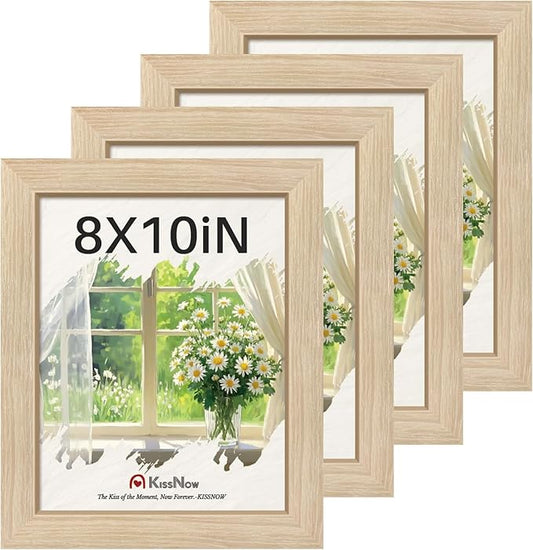 8x10 Picture Frame 4 Pack, Natural Oak Wood Gallery Photo Frame, Wall Hanging or Tabletop Display