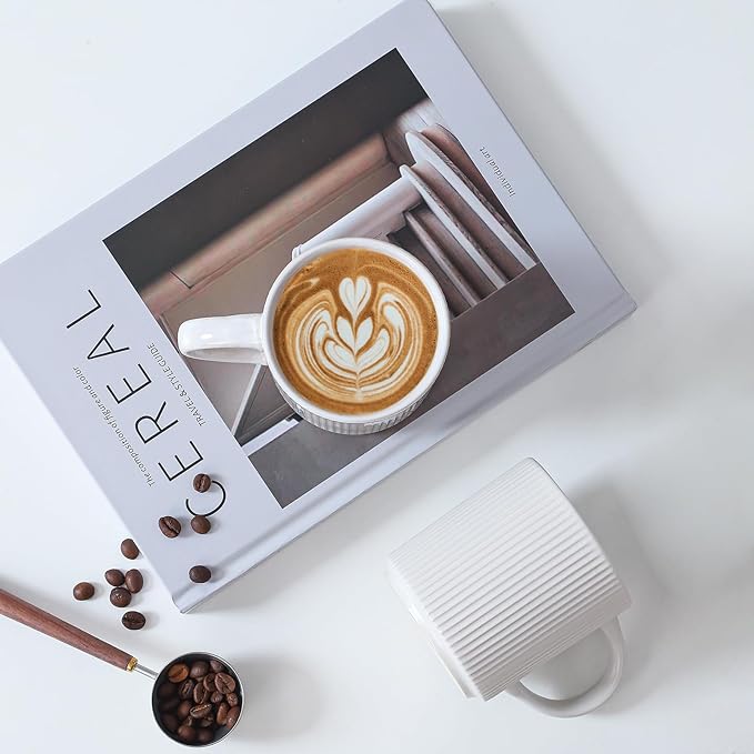 Coffee Mugs Set of 4, 12 OZ Ceramic Coffee Mugs with Handle, Vertical Stripes Coffee Cups Set for Latte/Tea/Cocoa/Milk, Microwave and Diahwasher Safe (White)