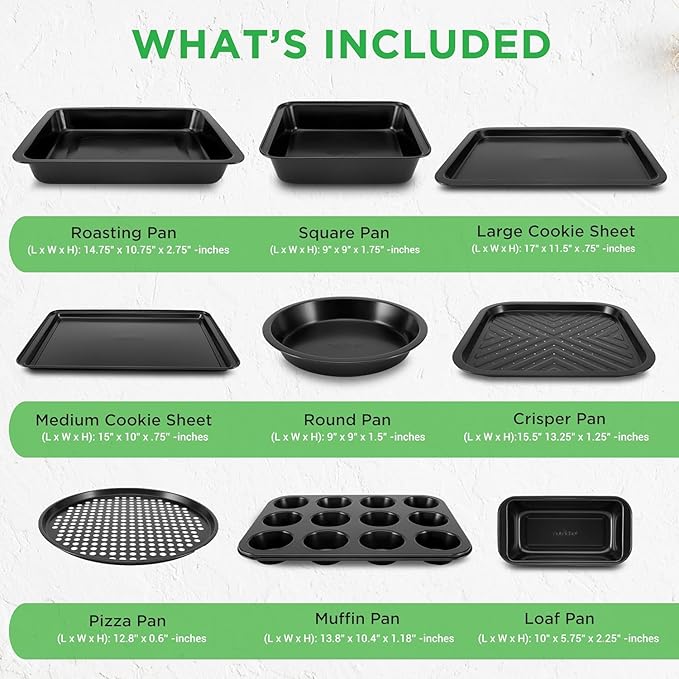 10-Piece Kitchen Oven Baking Pans - Deluxe Carbon Steel Bakeware Set with Stylish Non-stick Gray Coating Inside and Out, Dishwasher Safe & PFOA, PFOS, PTFE Free - NutriChef