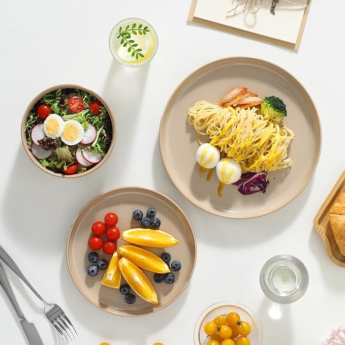 vancasso PLAYA Ceramic Plates and Bowls Sets, 18 Pieces Brown Dinnerware Sets for Kitchen, Reactive Glaze Dishes Set for 6, Dishwasher and Microwave Safe