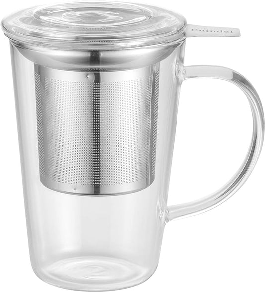 3020.01 Glass Tea Mug with Infuser and Lid, Tea Cup, Clear, 14 OZ, GM001